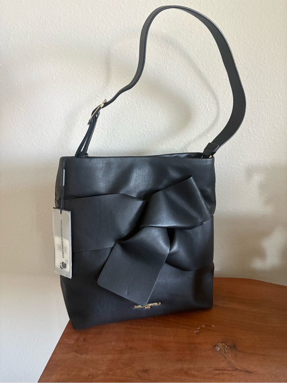 Karl Lagerfeld Bow-Accent Black Shoulder Bag NEW